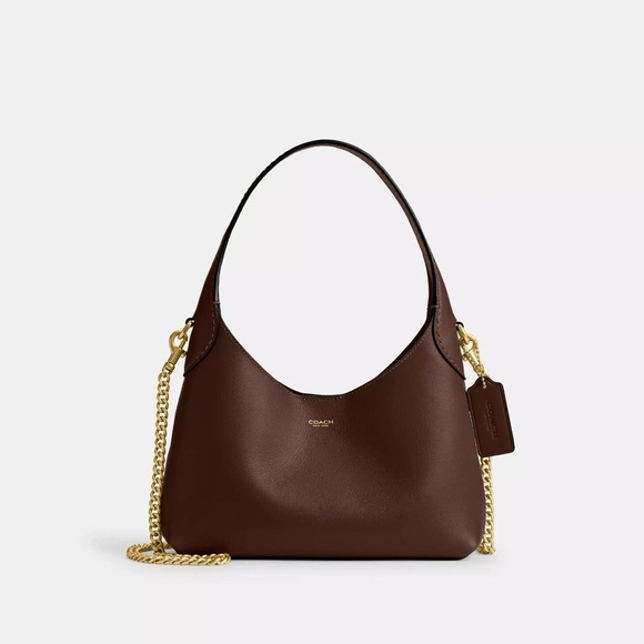 Coach Dark Brown Leather Shoulder Bag with Gold Accents BROOKLYN 23 MAPLE - Picture 1 of 6